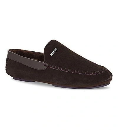Shop Ted Baker Classic Moccasin Suede Slippers In Brown Suede
