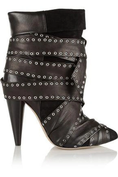 Shop Isabel Marant Woman Aleen Belted Leather And Suede Ankle Boots Black