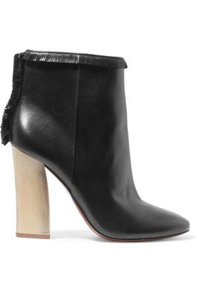 Shop Tory Burch Woman Fringed Leather Ankle Boots Black