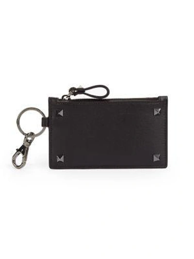 Shop Valentino Studded Leather Card Holder In Nero