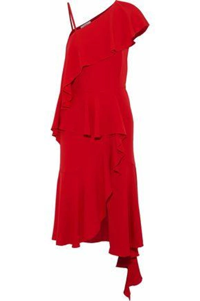 Shop Goen J Woman Asymmetric Ruffled Silk-cady Midi Dress Red