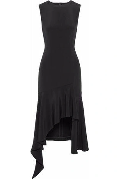 Shop Goen J Woman Open-back Asymmetric Silk-cady Midi Dress Black
