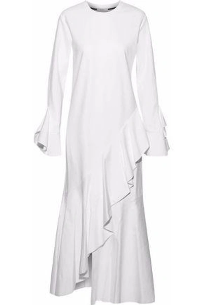 Shop Goen J Woman Asymmetric Ruffled Cotton-cady Maxi Dress White