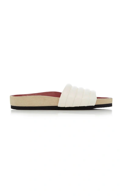 Shop Isabel Marant Hellea Quilted Leather Slides In White