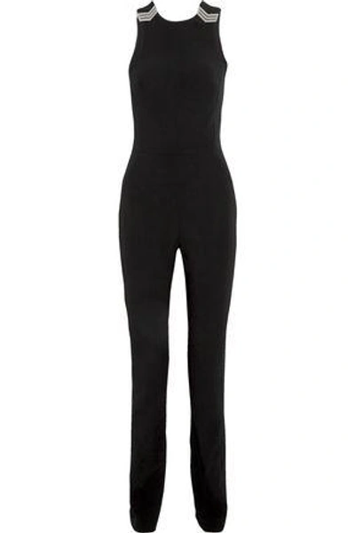 Shop Mugler Open-back Embellished Crepe Jumpsuit In Black