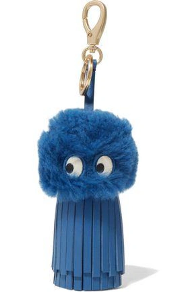 Shop Anya Hindmarch Woman Ghost Shearling And Leather Tassel Keychain Navy