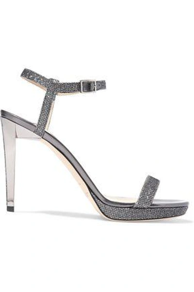 Shop Jimmy Choo Woman Claudette Glittered Leather Sandals Anthracite