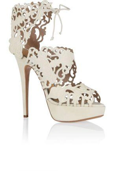 Shop Charlotte Olympia Woman Belinda Cutout Suede Sandals Ivory