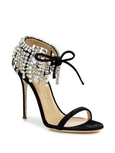 Shop Giuseppe Zanotti Crystal-embellished Suede Sandals In Black