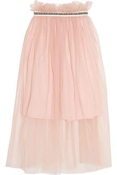 Shop Mother Of Pearl Woman Ursula Embellished Tulle Midi Skirt Pastel Pink