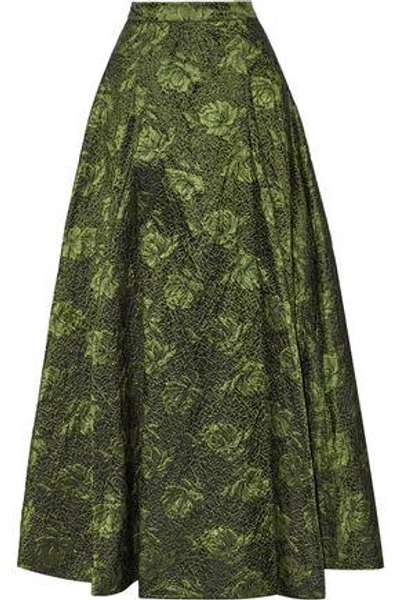 Shop Alice And Olivia Woman Carey Pleated Brocade Maxi Skirt Leaf Green