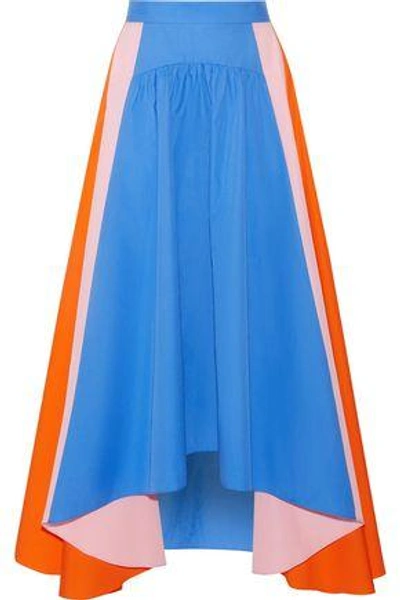 Shop Peter Pilotto Woman Asymmetric Cotton-poplin Skirt Bright Blue