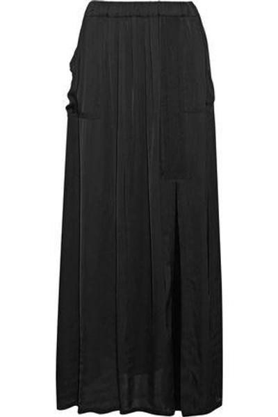 Raquel Allegra Woman Grosgrain-trimmed Gathered Satin Midi Skirt Black ...