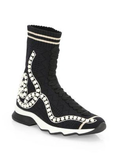 Shop Fendi Rockoko Faux Pearl Sneakers In Black