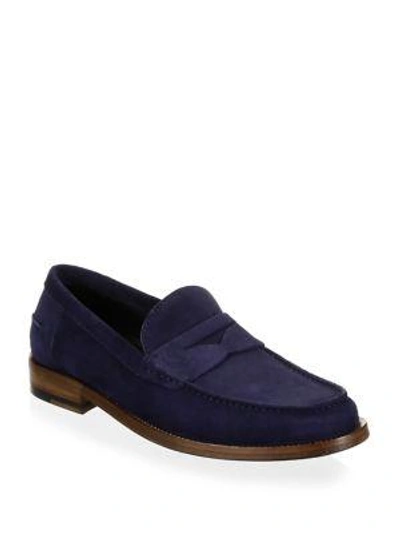 Shop A. Testoni' Suede Penny Loafers In Navy