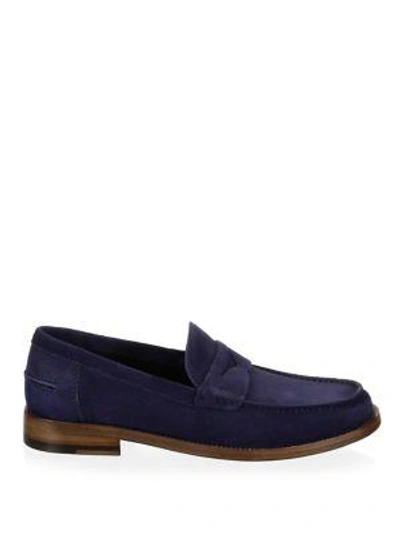Shop A. Testoni' Suede Penny Loafers In Navy