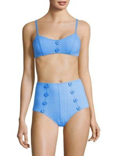 Shop Lisa Marie Fernandez Two-piece Genevieve High-waist Button Bikini In Cornflower