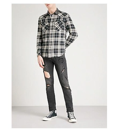 Shop Diesel S-east Checked Cotton Shirt In Black