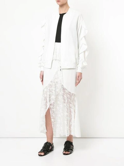 Shop Goen J Lace Panelled Georgette Skirt In White