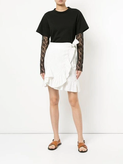 Shop Goen J Ruffle-shirred Wrap Skirt In White