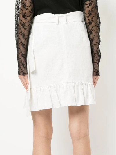 Shop Goen J Ruffle-shirred Wrap Skirt In White