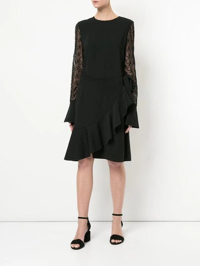 Shop Goen J Ruffle Trimmed Dress With Lace Sleeves