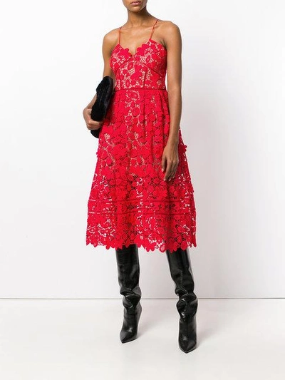 Shop Self-portrait 3d Azaelea Lace Midi Dress - Farfetch In Red
