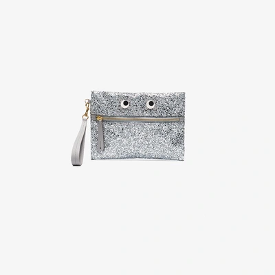 Shop Anya Hindmarch Silver Glitter Eyes Embellished Pouch In Metallic