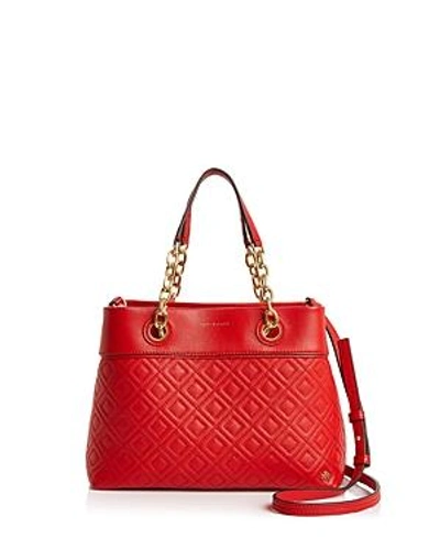 Shop Tory Burch Fleming Small Leather Tote In Exotic Red/gold