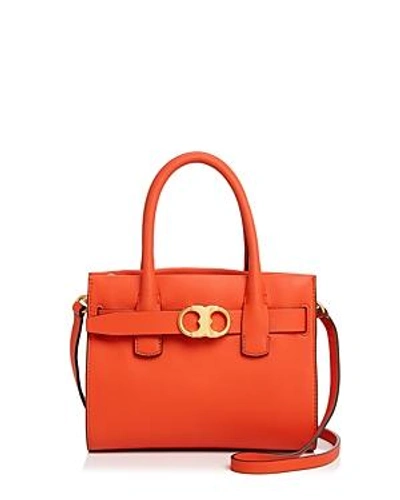 Shop Tory Burch Gemini Link Small Leather Tote In Spicy Orange/gold
