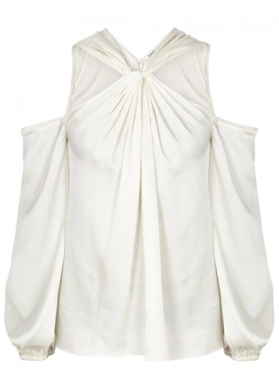 Shop Elizabeth And James Minni Open-shoulder Twill Blouse In Off White