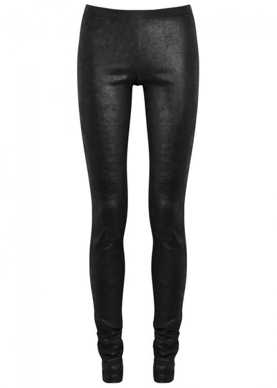 Shop Rick Owens Charcoal Stretch Leather Leggings In Black