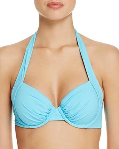 Shop Tommy Bahama Pearl Solid Underwire Full Coverage Molded Cup Halter Bikini Top In True Turquiose