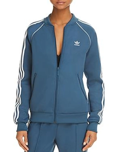 Shop Adidas Originals Stripe-detail Track Jacket In Dark Teal