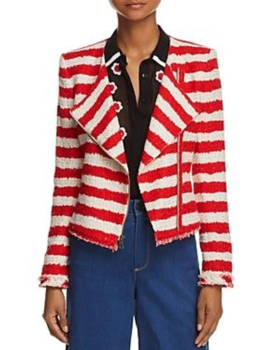 Shop Alice And Olivia Stanton Striped Jacket In Apple/white