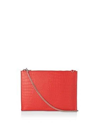 Shop Whistles Rivington Chain Croc-embossed Leather Clutch In Red/silver