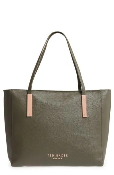 Shop Ted Baker Sarahh Leather Shopper - Green In Khaki