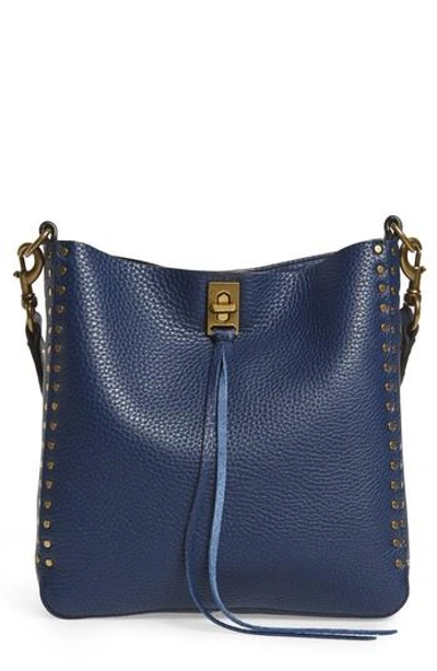 Shop Rebecca Minkoff Small Darren Deerskin Leather Feed Bag - Blue In True Navy