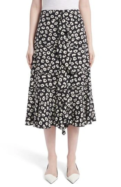 Shop Proenza Schouler Ruffle Print Silk Midi Skirt In Black/ Off White Jasmine