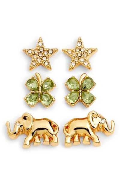 Shop Kate Spade Things We Love Good Luck Set Of 3 Stud Earrings In Gold Multi