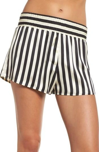Shop Morgan Lane X Amanda Fatherazi Mini Mask Corey Stripe Silk Shorts In Noir/ Ecru