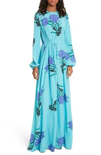 Shop Diane Von Furstenberg Floral Print Stretch-silk Maxi Dress In Farren Marine