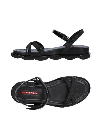 Shop Prada Linea Rossa Woman Sandals Black Size 9.5 Soft Leather, Textile Fibers