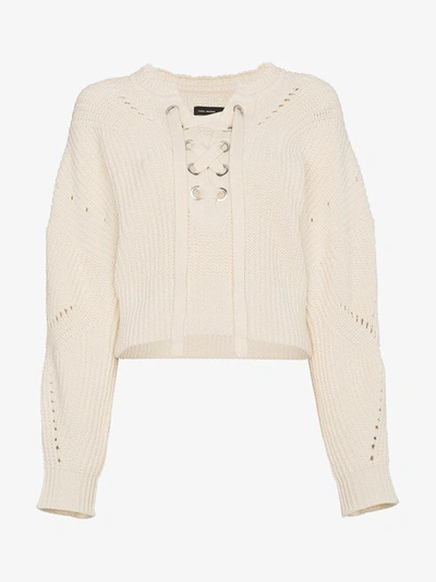 Shop Isabel Marant Wool Blend Lace Up Jumper In Nude&neutrals