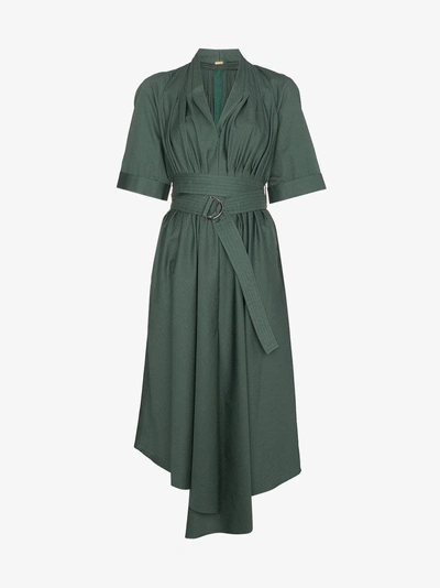 Adam Lippes Asymmetric Pleated Cotton-poplin Midi Dress In Green | ModeSens