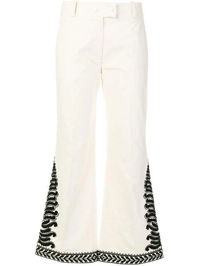 Shop Tory Burch Embroidered Flared Trousers In New Ivory 104