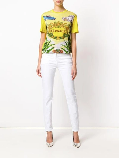Shop Versace Logo Print T-shirt In Yellow