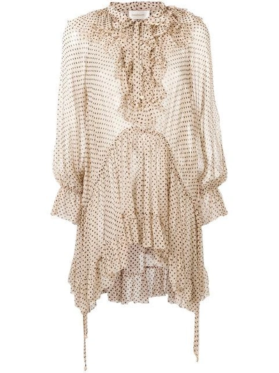 Shop Zimmermann Spotted Pussy Bow Blouse - Neutrals