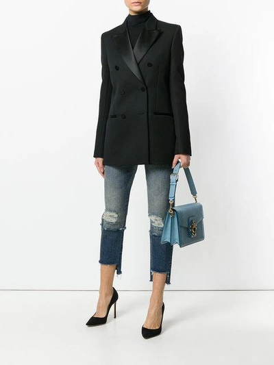 Dolce & Gabbana Deconstructed Logo Patch Jeans In Blue