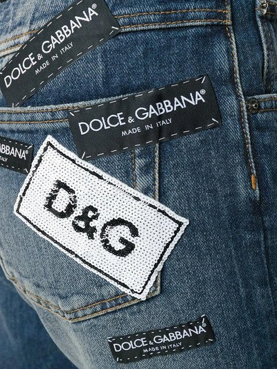 Dolce & Gabbana Deconstructed Logo Patch Jeans In Blue